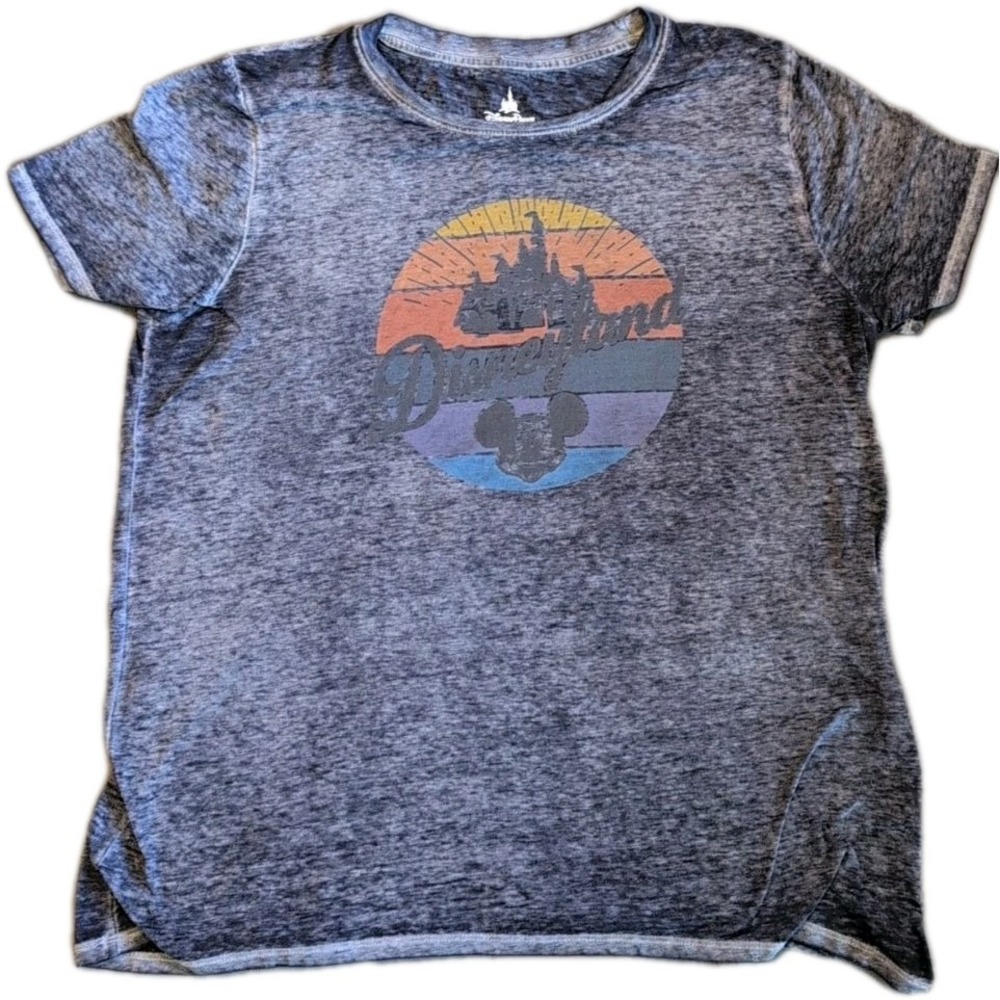 Disney Parks Disneyland Mickey Castle Graphic Tee Womens XL Distressed Blue